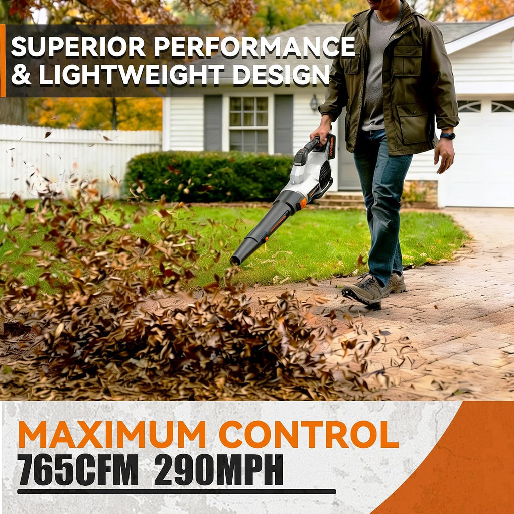 Sihuird Leaf Blower Cordless, 765CFM Electric Leaf Blowers with 2 x 7.8Ah Batteries and Dual Rapid Charger, 3- Speed & Turbo Mode, with LED lighting, 1 x Shoulder Strap, Blowers for Lawn Care - SL9501