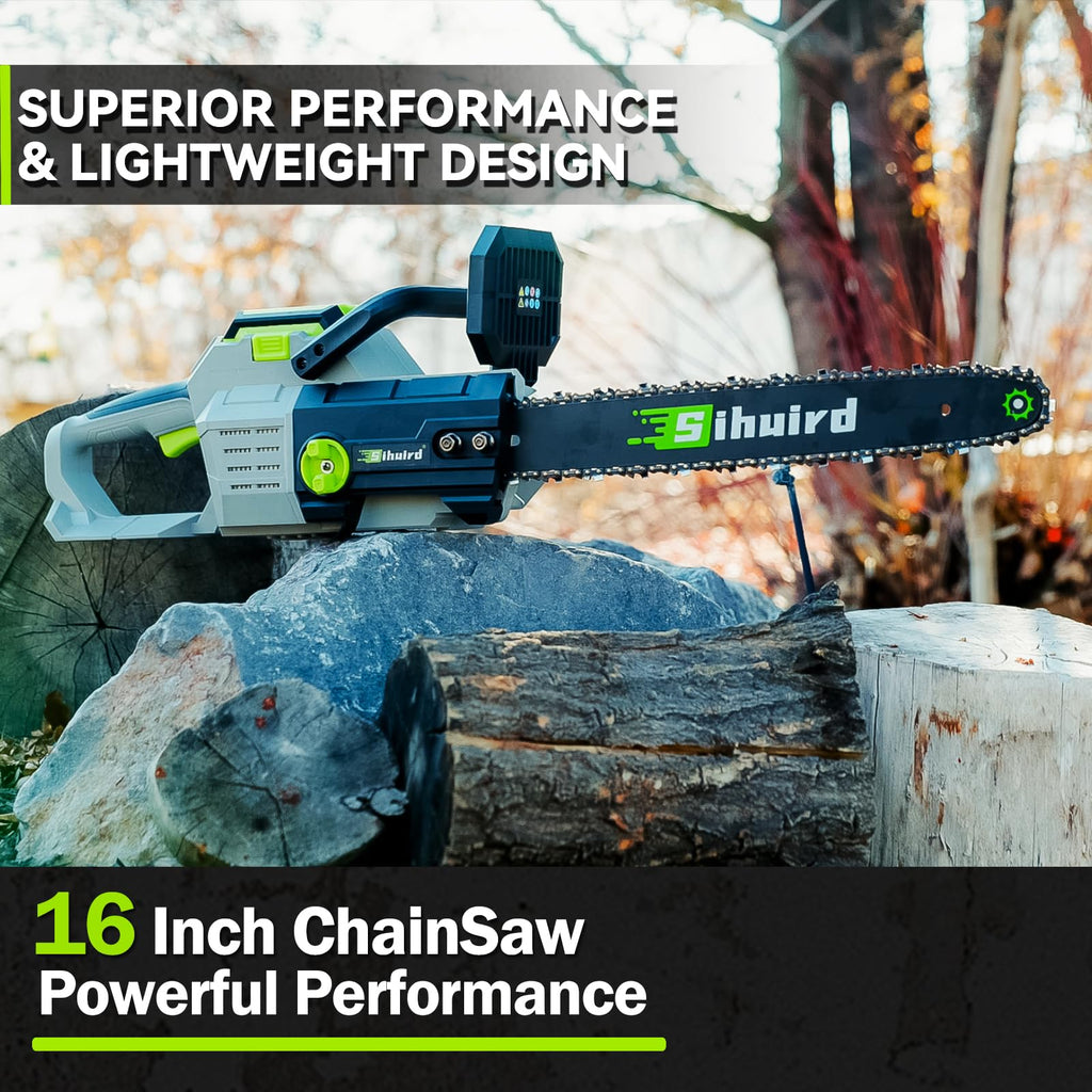 Sihuird 60V 18-Inch Cordless ChainSaw, Brushless Motor Electric Chainsaw with 2 x 6.0Ah Battery and Charger, Tool-free Chain Tension & Auto Lubrication for Tree, Wood Cutting, Courtyard, Household