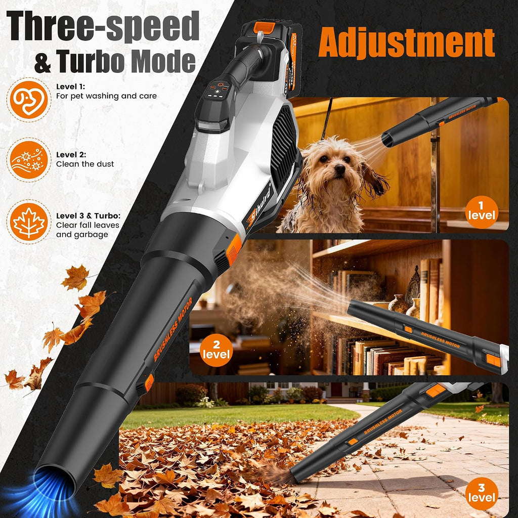 Sihuird Leaf Blower Cordless, 765CFM Electric Leaf Blowers with 2 x 7.8Ah Batteries and Dual Rapid Charger, 3- Speed & Turbo Mode, with LED lighting, 1 x Shoulder Strap, Blowers for Lawn Care - SL9501