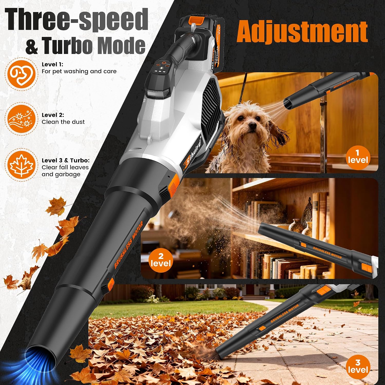 Sihuird Leaf Blower Cordless, 765CFM Electric Leaf Blowers with 2 x 7.8Ah Batteries and Dual Rapid Charger, 3- Speed & Turbo Mode, with LED lighting, 1 x Shoulder Strap, Blowers for Lawn Care - SL9501
