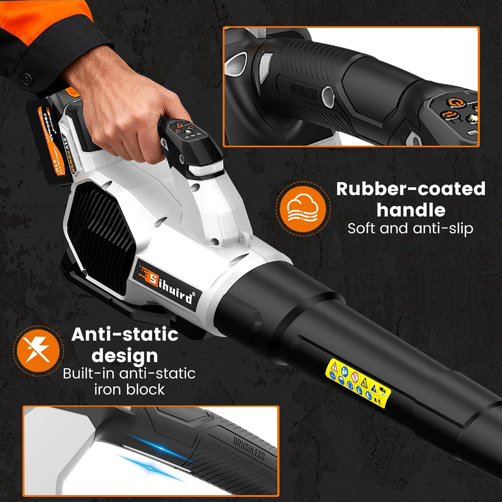 Sihuird Leaf Blower Cordless, 765CFM Electric Leaf Blowers with 2 x 7.8Ah Batteries and Dual Rapid Charger, 3- Speed & Turbo Mode, with LED lighting, 1 x Shoulder Strap, Blowers for Lawn Care - SL9501