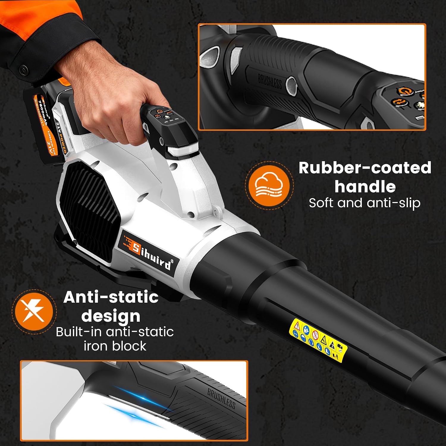 Sihuird Leaf Blower Cordless, 765CFM Electric Leaf Blowers with 2 x 7.8Ah Batteries and Dual Rapid Charger, 3- Speed & Turbo Mode, with LED lighting, 1 x Shoulder Strap, Blowers for Lawn Care - SL9501